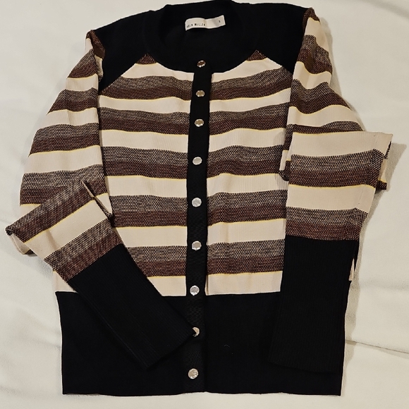 Karen Millen Sweaters - KAREN MILLEN STRIPED SNAP CARDIGAN     SIZE 3